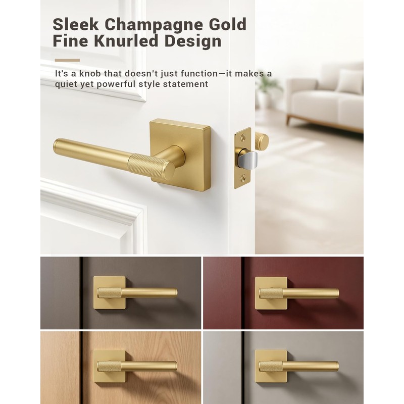 1 Pack Door Handle Golden Champagne Finish, Modern Knurled Design