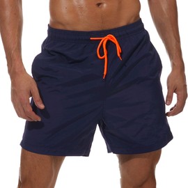 SILKWORLD Men's Swim Trunks Quick Dry Beach Shorts with Pockets (Navy Blue,US XL)