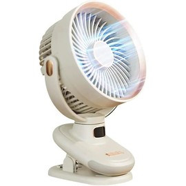 Mini Clip Fan, Portable USB Table Fan with with Strong Clamp,Quiet Small Personal Fans With LED Display&Light, 5 Speed, 360° Rotation, 3600mAh Rechargeable Table Fans for Home,Stroller (Beige)