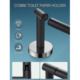 Cobbe Black & Chrome Toiler Paper Holder Wall Mount, Double Post Pivoting Toilet Paper Roll Holder Fit for Any Place, Bathroom Toilet Paper Holder,SUS 304 Stainless Steel