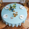 GOEXCPL Round Cotton and Linen Tablecloth with Fringes, Blue-Green Diameter