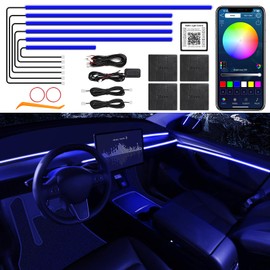 Acrylic Interior Car LED Strip Light with Wireless APP, RGB 6 in 1 with 175 inches 612 LEDs Fiber Optic Car Ambient Lighting Kits, Dynamic Music Sync Neon LED Strip Lights for Car