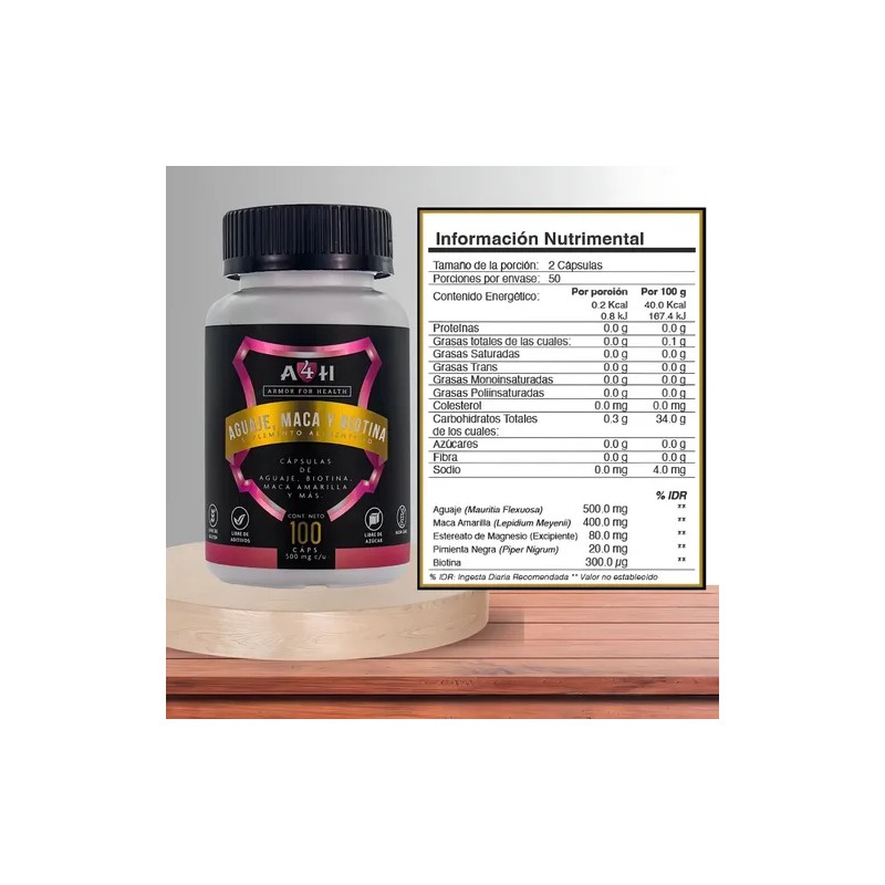 Aguaje Maca Biotina Armor For Health Cápsulas 100
