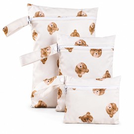 KIVORA 3 PCS Wet Bags for Babies - Bear Nappy Pouch Waterproof Travel