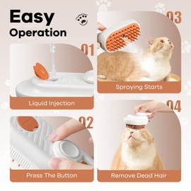 Cat Steam Brush for Shedding, 4 in 1 Cat Steamy Brushs Cleanser with Foldable Handle, Pet Spa Brush for Cats, Spritz Defur Comb for Pets, Steam Brushs for Cats, Pet Spray Hair Removal Comb