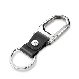 XGUO Car Keychain Carabiner Leather Key Ring Clip Key Chain for Men and Women-Black