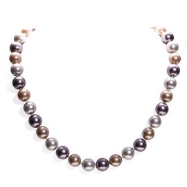 EMIUSS Women's Pearl Necklace Multicoloured, Freshwater Cultured Fashion Costume Pearl Jewellery 19 Inch/Silvery brown