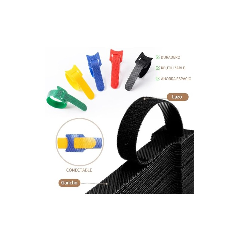 120 Pcs Ataduras de Cables Reutilizables con 10 Pcs Cierre