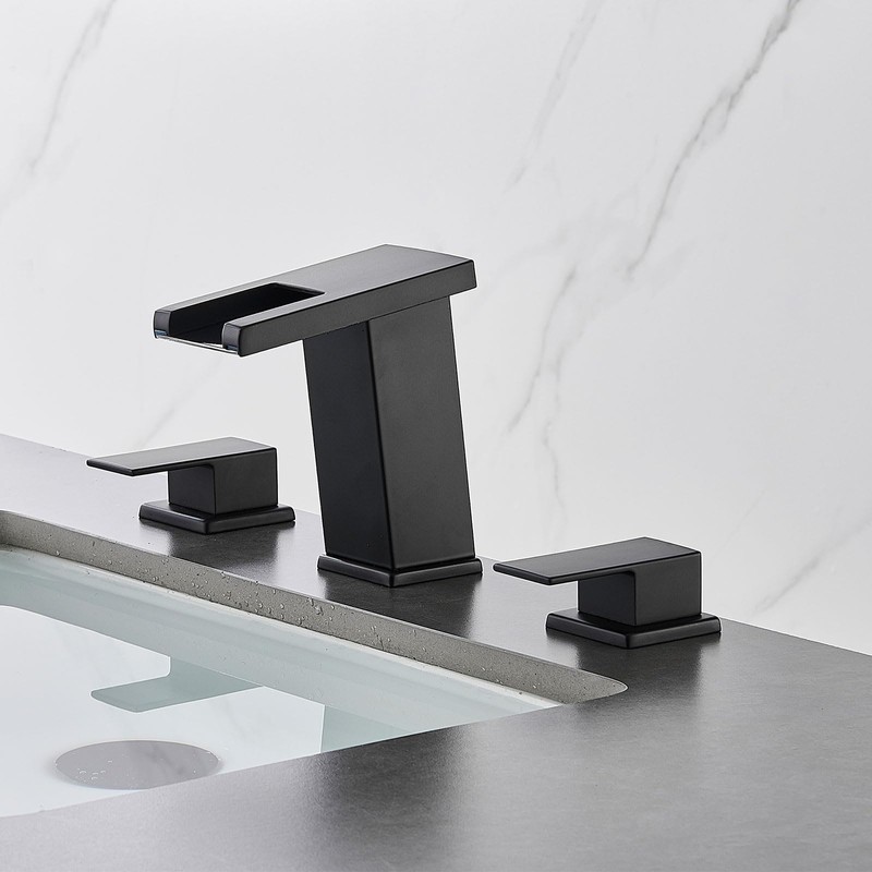 AVSIILE LED Bathroom Faucet 3 Hole, Matte Black Waterfall Bathroom