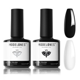 Modelones Gel Nail Polish Set, 2 Pcs 15 ML Black and White Gel Polish White Black Nail Polish Soak Off LED Pastel Summer Polish Nails Art Manicure Home DIY Gift For Women Girl