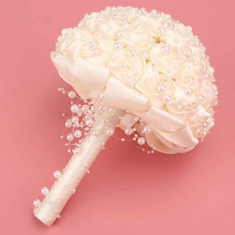 Delicate Bridal Buequet Crystal Artificial Pearl Holding Flowers Wedding Decor