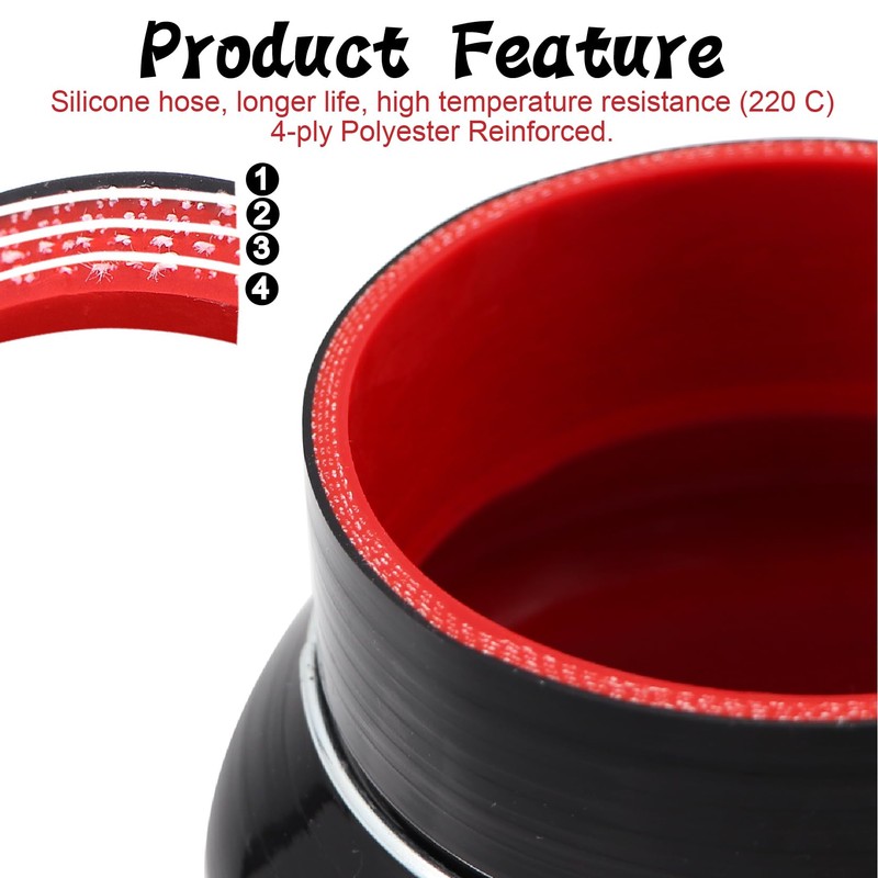 TuoLauthon Straight Black Silicone Reducer Hump Coupler ID 4 to