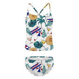 Zestonie Big Girls Two Piece Swimsuits Tankini Bathing Suit Hawaiian Swimwear for Kids Hawaiian Aloha Size 12/10-12 Years