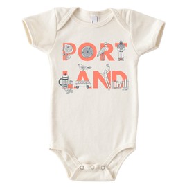 MAPTOTE Font One Piece - Unisex Baby Organic Cotton Short Sleeve Bodysuits - Portland, 3-6 Months