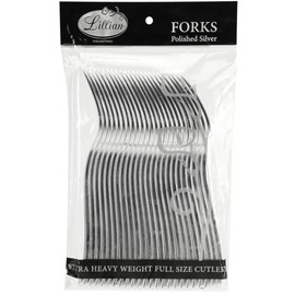 Plastic Cutlery Silverware Extra Heavyweight Disposable Flatware, Full Size Plastic Forks Like Silver 24 Pack