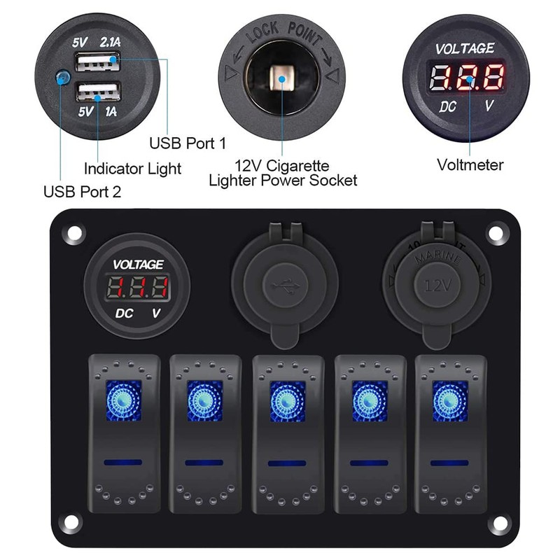 Garfour Garfour 5 Gang Marine Switch Panel - Waterproof Boat