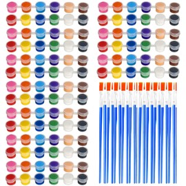 Jaoruizer 140Pcs Mini Acrylic Paint Set, 12 Colors Washable Kids Mini Paint Strips Set Includes 120 Acrylic Paint + 20 Paint Brushes, Kids Paint Kt for Painting Artistic Crafts
