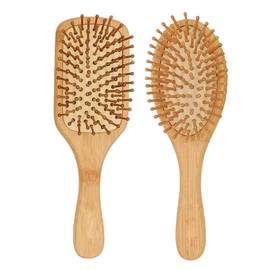 Duo Cepillo Bambu Elcologico Cabello Mango Ergonomico Excelente Calidad Peine Madera Cerdas Organicas Cuidado Cabello Paquete 2 Piezas