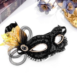 Flayem Women's Venetian Masquerade Mask Black Sequins Butterfly Drilling Rig Licorice Beautiful Sparkle Party Costumes Mardi Gras Appendix