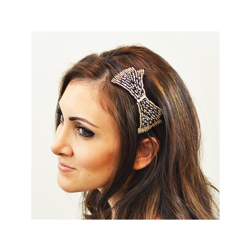 Expo International Bowtie Beaded 4 1/2" X 2" Headband, Gold/Black