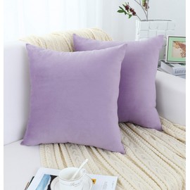 Jeneoo Comfy Soft Velvet Throw Pillow Cases for Sofa Couch, Decorative Solid Square Cushion Covers for Bedroom Car (Lavender, 18 x 18 Inches, 2 Pieces)