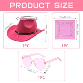 Amycute Pink Cowgirl Hat Cowboy Hat Women - Western Cowgirl Hat with Bandana Heart Glasses, Western Themed Hen Night Ladies Cowgirl Fancy Dress Accessories