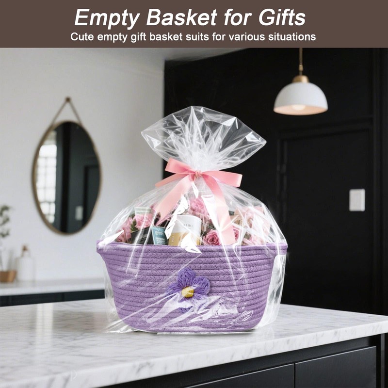 Basket for Gifts, Gift Basket Empty & Ribbon, Large Cap