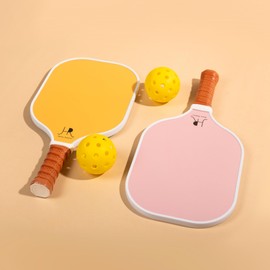 Hanna Roberts Set of 2 Fun Pickleball Fiberglass Paddles with Balls (Egg & Bacon)