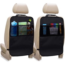 EcoNour 2 Pack Back Seat Protector for Kids Feet | Premium Waterproof Kick Mats with 2 Pocket Organizer | Backseat Cover for Vehicles to Protect from Dirt, Mud & Scratches | Travel Accessories