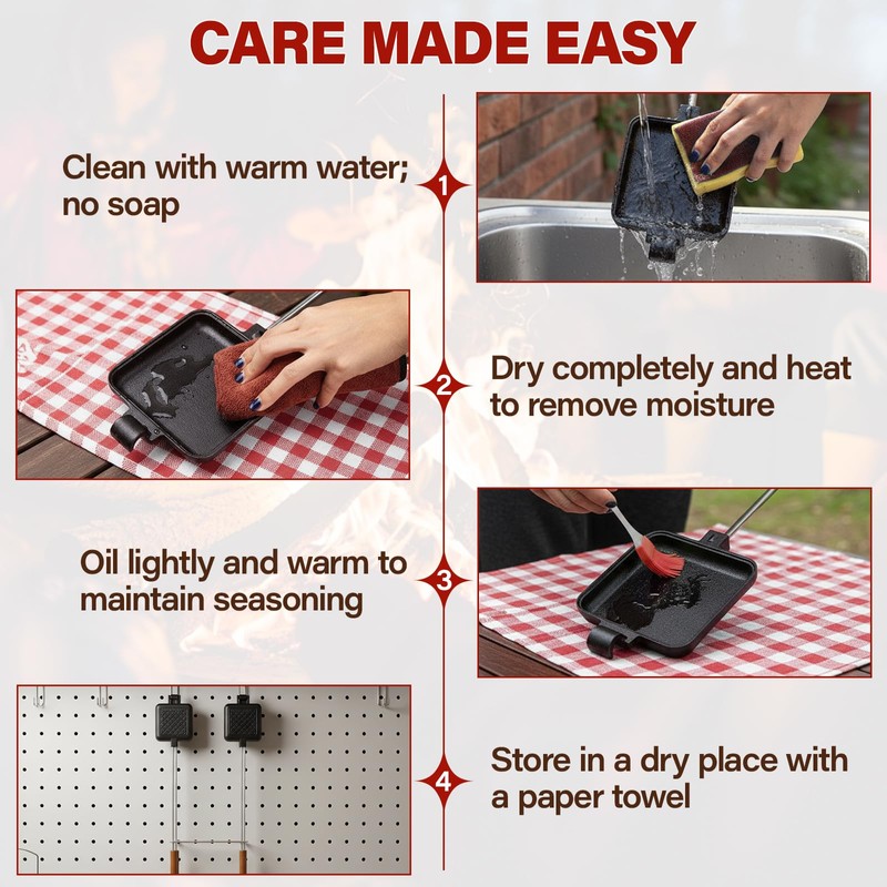 Mountain Pie Maker Cast Iron, Campfire Pie Iron, Hobo Pie