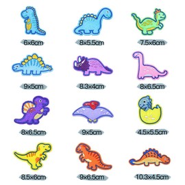 YFFSFDC Dinosaur Patches 12-Piece Set, Dinosaur Iron-On Embroidered Patches, Applique DIY Repair for Children, Boys, Girls, Nursery, Kindergarten, Celebration Gift Present