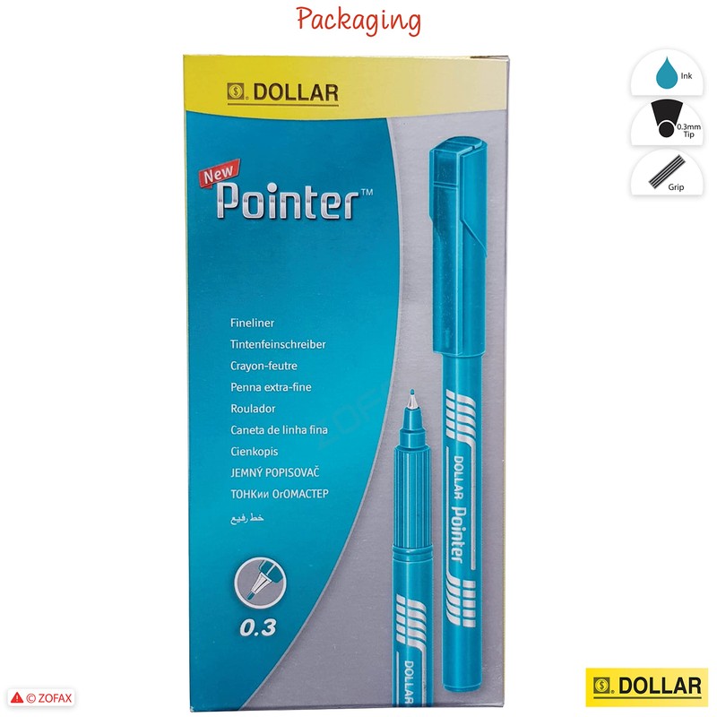 DOLLAR Fineliner Pens, TURQUOISE, 0.3mm Ultra Fine Felt Tip, Pack
