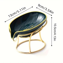 AIMALL Luxury Drain Soap Dish with Metal Stand No-Punch Installation 5.11in x 3.54in x 3.54in Modern Bathroom Countertop Soap Tray for Sink or Shower Three Colors Ceramic Design