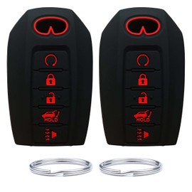 KARLOTLAND 2pcs 5 Buttons Silicone Key Fob Cover Compatible with 2019-2023 Infiniti QX60 QX50 Q50 Protector Keyless Entry Remote Holder KR5TXN7 (2ps Black with red)