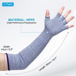PATIKIL 20 Inch Cut Resistant Sleeves with Finger Grips, 2 Pair Forearm Protective Sleeves Level 5 Protection Arm Safety Protectors Sleeves for Thin Skin and Bruising, Blue