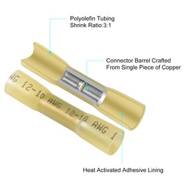 ALMOCN 100Pcs Heat Shrink Butt Connectors,Waterproof Insulated Electrical Crimp Wire Connectors Butt Splice Terminal,for Automotive Marine Boat Truck Trailer Stereo (100Pcs AWG12-10)