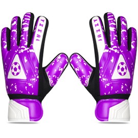 Jazzy Sports Goalkeeper Gloves for Youth, Kids Goalie Gloves with Double Wrist Protection, Non-Slip Latex Material, Adult Soccer Goalkeeper Gloves (Purple, Size 2 Suitable for 4-5 Years)