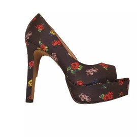 Betsey Johnson Pumps Open Toe Heels Womens Kenedy Black Floral Size 6 New