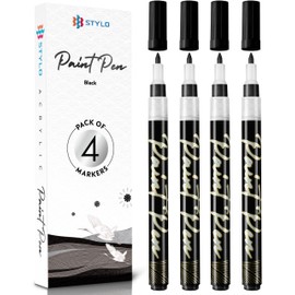 Stylo 4 Stück Metallic Marker Stifte Set – Schwarz, permanente Acrylmarker, Stift für Glas, Keramik, Steinmalerei, Kunsthandwerk für Erwachsene