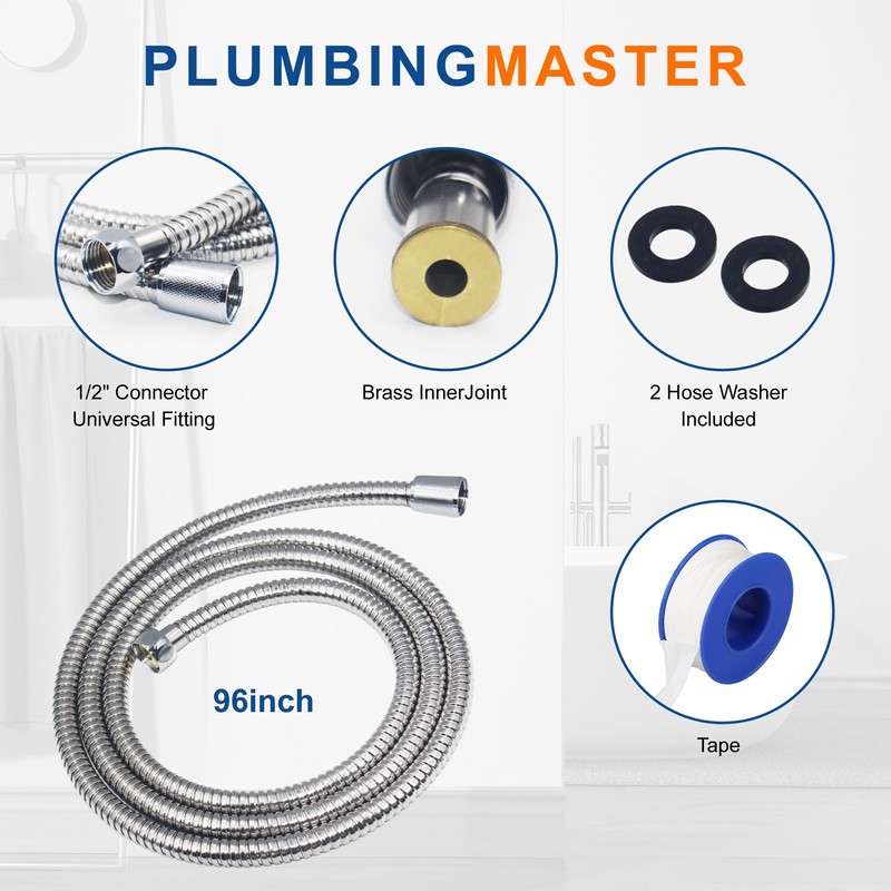 PLUMBINGMASTER Shower Hose 96 Inches Stainless Steel Handheld Shower Head