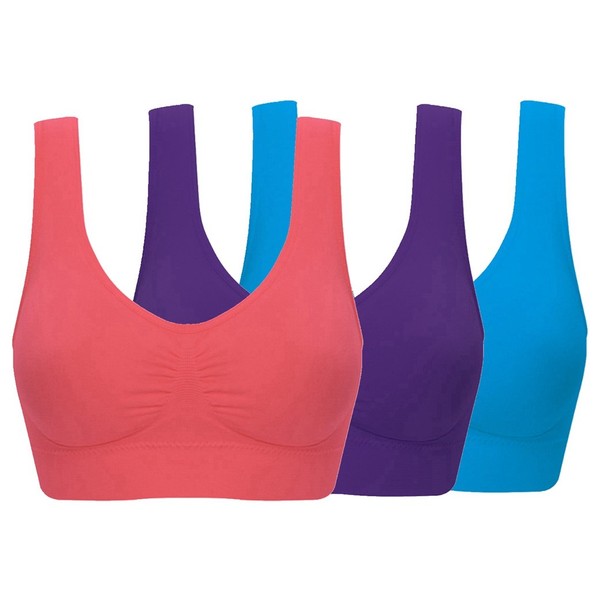 ohlyah Women's Seamless Wire-Free Bra with Removable Pads Pack of 3 S