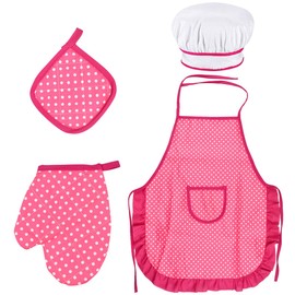 Cozlly Children's Apron Chef's Hat Set, Cooking Apron Children with Pockets, Baking Chef Hat Elastic, Cooking Glove, Insulated Pads, Chef Costume Children for Kitchen Cooking Baking Painting Role