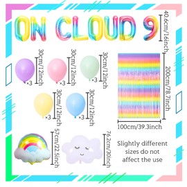 LaVenty On Cloud 9 Birthday Decorations Rainbow 9th Party Decorations 9 Birthday Party Supplies Rainbow Balloons Cloud Balloons for Baby Shower