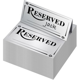 Resurhang 300 Pcs Paper Table Reserved Sign with Name Line Reserved Seating Signs Bulk Double Sided Signs for Reserving Seats Restaurant Wedding Reception Church Board Business Meeting (Silver Black)