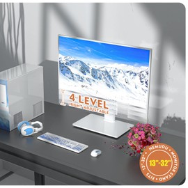 Single LCD Computer Monitor Free-Standing Desk Stand Riser for 13 inch to 32 inch Screen with Swivel, Height Adjustable, Rotation, Holds One (1) Screen up to 77Lbs(HT05W-001) White