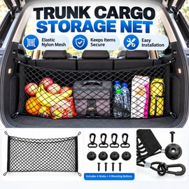 Car Trunk Cargo Net Organizer for Groceries & Luggage – Elastic Mesh Storage Holder for a Neater Car Trunk