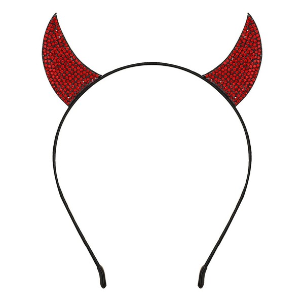MOFEINI Halloween Devil Ears Headband Rhinestone Devil Horns Hair Band Accessories for Women Girls Party Cosplay Costume Decoration (Red)