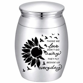 CREATCABIN Sunflower Ashes Urn Keepsake Butterflies Cremation Urn Mini Urns Stainless Steel Memorial Ashes Holder Container Jar for Human Ashes Dad Remains 1.18x1.57 Inch-Those We Love Don't Go Away