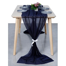 MDS 25 Pack 14ft Chiffon Table Runner 29 x 170 Inches Sheer Wedding Runner Romantic Rustic Table Runner for Wedding Decorations, Birthday Parties, Bridal Shower Party Arch Decor - Navy Blue