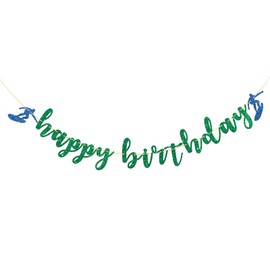 Talorine Surfing Happy Birthday Banner, Summer Beach Birthday Banner, Surfboard Sport Birthday Party Decorations Supplies, Green Glitter